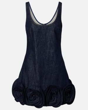 Self-Portrait Floral-Applique Denim Minidress - Blue