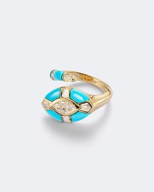 SHAY Pinky Ring Riviera Aus 18Kt Gelbgold Mit Diamanten Und Tuerkisen - Blau