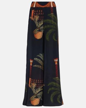 Johanna Ortiz Printed High-Rise Silk Wide-Leg Trousers - Black
