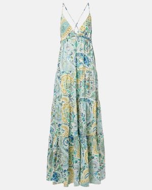 Etro Paisley Tiered Cotton Maxi Dress - Blue