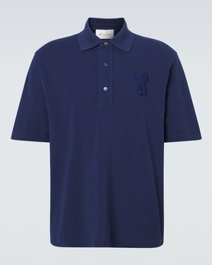 Ami Paris Cotton Pique Polo Shirt - Blue