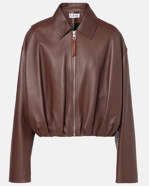Loewe Gathered Leather Jacket - Brown