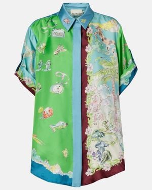 ALÉMAIS Daria Printed Silk Satin Shirt - Green