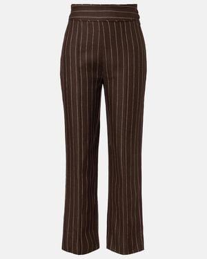 Posse Thea Pinstripe High-Rise Linen Pants - Brown
