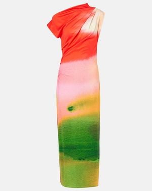 Oscar de la Renta Colourblock Draped Jersey Midi Dress - Red