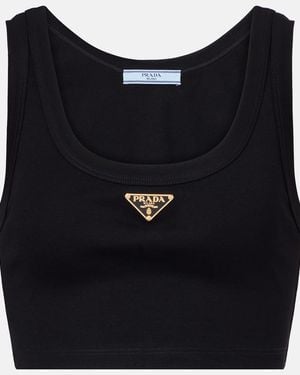 Prada Logo Cotton Crop Top - Blue
