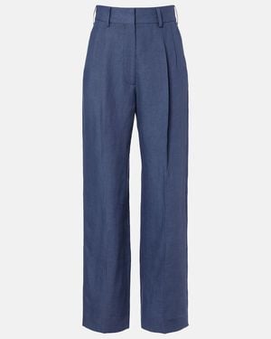 Blazé Milano Fox Linen Straight Trousers - Blue