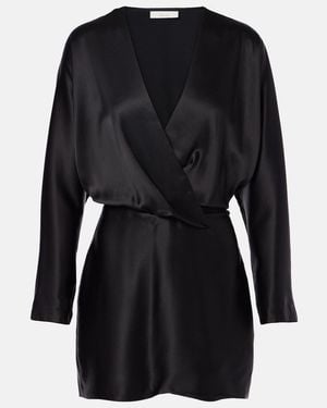 The Sei Silk Satin Wrap Minidress - Black
