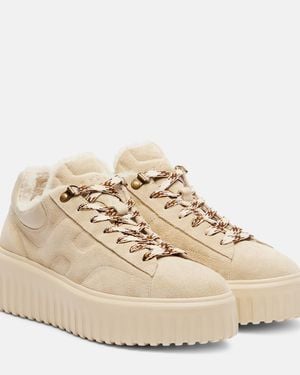 Hogan H-Stripes Suede Platform Trainers - Natural