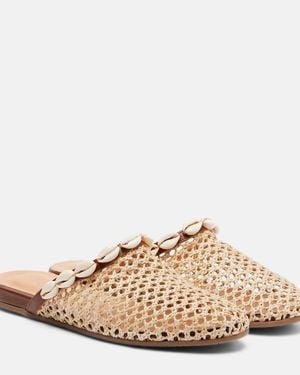 Ancient Greek Sandals Slipper Embellished Raffia Mules - Natural