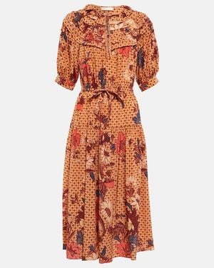 Ulla Johnson Adette Printed Silk Crepe De Chine Midi Dress - Orange