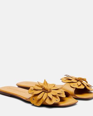 Zimmermann Brightside Floral-Applique Leather Sandals - Natural