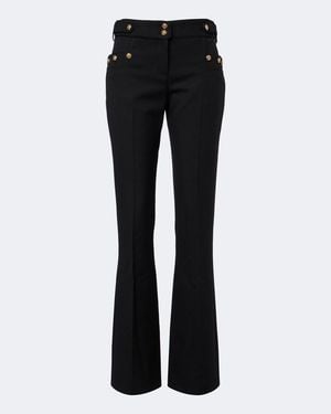 Balmain Pantalones Rectos En Gabardina De Lana Virgen - Negro