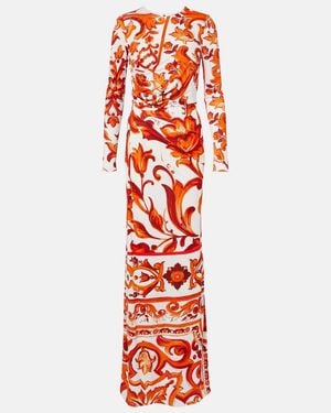 Dolce & Gabbana Majolica Organza Maxi Dress - Red