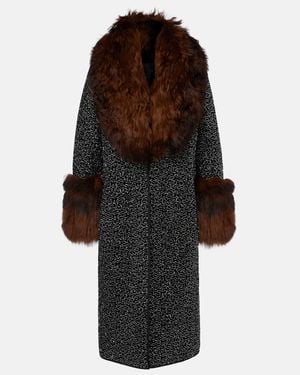 JACQUES WEI Embellished Shearling-Trimmed Coat - Brown