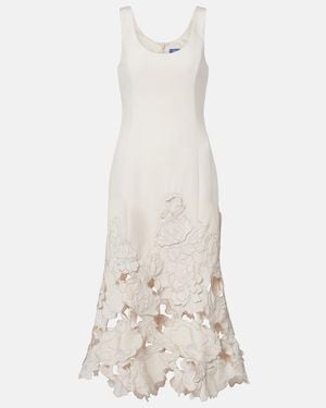 LEO LIN Floral-Applique Midi Dress - White