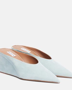 Alaïa Cube 75 Suede Wedge Mules - White