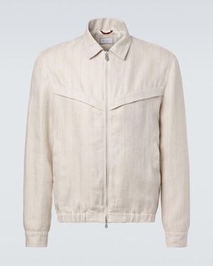 Brunello Cucinelli Striped Linen Blouson Jacket - Natural