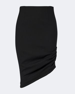 Carolina Herrera Asymmetric Gathered Wool-Blend Midi Skirt - Black