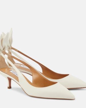 Aquazzura Bow Tie 50 Leather Court Shoes - Natural