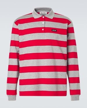 Miu Miu Striped Cotton Jersey Polo Shirt - Red