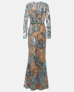 Elie Saab Embroidered Silk-Blend Gown - White