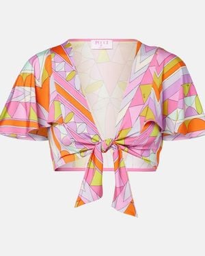 PUCCI Angoli Jersey Satin Crop Top - Pink