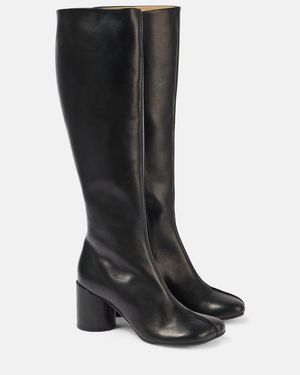 MM6 by Maison Margiela Leather Knee-High Boots - Black