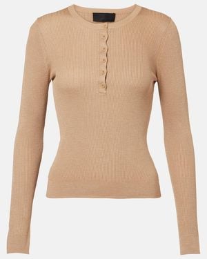 Nili Lotan Kyrie Ribbed-Knit Silk Henley Shirt - Natural