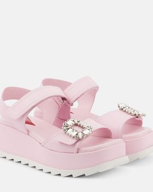Roger Vivier Embellished Leather Platform Sandals - Pink