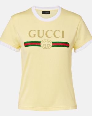 Gucci Logo Cotton Jersey T-Shirt - Yellow