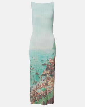 STAUD Bryn Printed Compact Knit Midi Dress - White