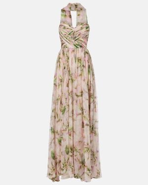 Monique Lhuillier Floral Silk Chiffon Gown - Metallic