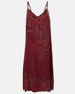 Dries Van Noten Beaded Silk Slip Dress - Red