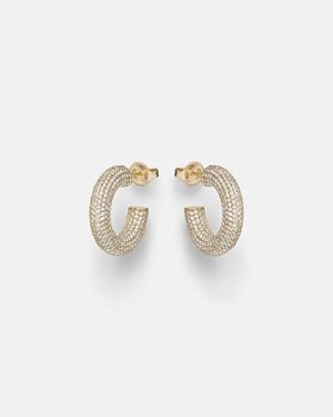 Sydney Evan Puffy 14Kt Hoop Earrings With Diamonds - White