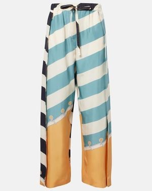 Loewe Printed Silk Wide-Leg Trousers - Blue