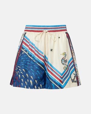ALÉMAIS Apollo Printed Silk Satin Shorts - Blue