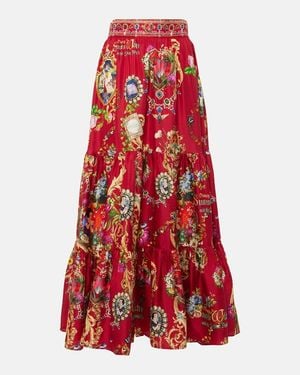 CAMILLA Printed High-Rise Tiered Silk Maxi Skirt