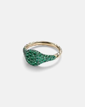 David Yurman Petite Pave 18Kt Pinky Ring With Emeralds - Green