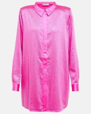 Self-Portrait Crystal-Embellished Satin Shirt - Pink