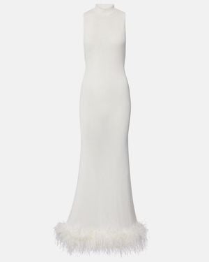 Self-Portrait Vestido De Fiesta Con Plumas - Blanco