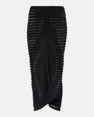 Alaïa Striped Textured-Knit Midi Skirt - Black