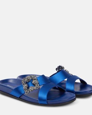 Manolo Blahnik Chilanghi Embellished Satin Sandals - Blue