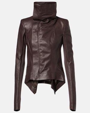 Rick Owens Naska Asymmetric Leather Jacket - Brown