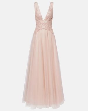 Costarellos Floral-Applique Tulle Gown - Pink