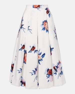 Erdem Floral Cotton Poplin Midi Skirt - White