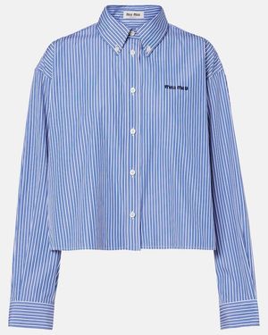 Miu Miu Striped Cropped Cotton Poplin Shirt - Blue