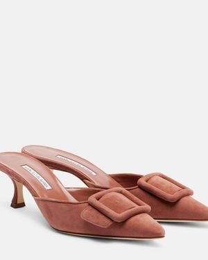Manolo Blahnik Maysale 50 Suede Mules - Brown