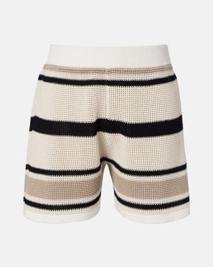 Brunello Cucinelli Open-Knit Striped Cotton Shorts - Natural