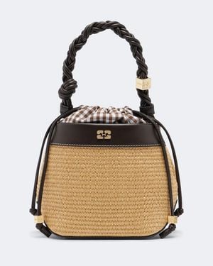 Ganni Bou Small Raffia-Effect Bucket Bag - Natural